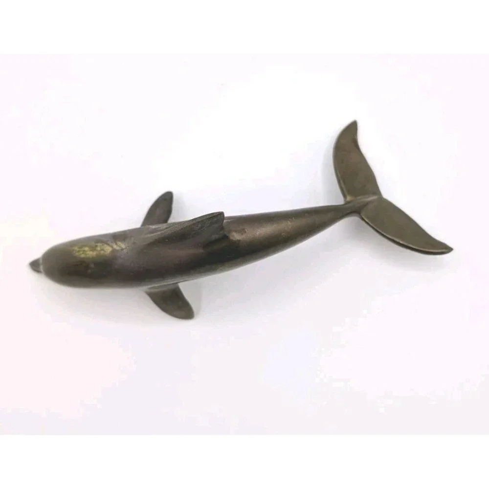 Vintage Solid Brass Dolphin Figurine 8